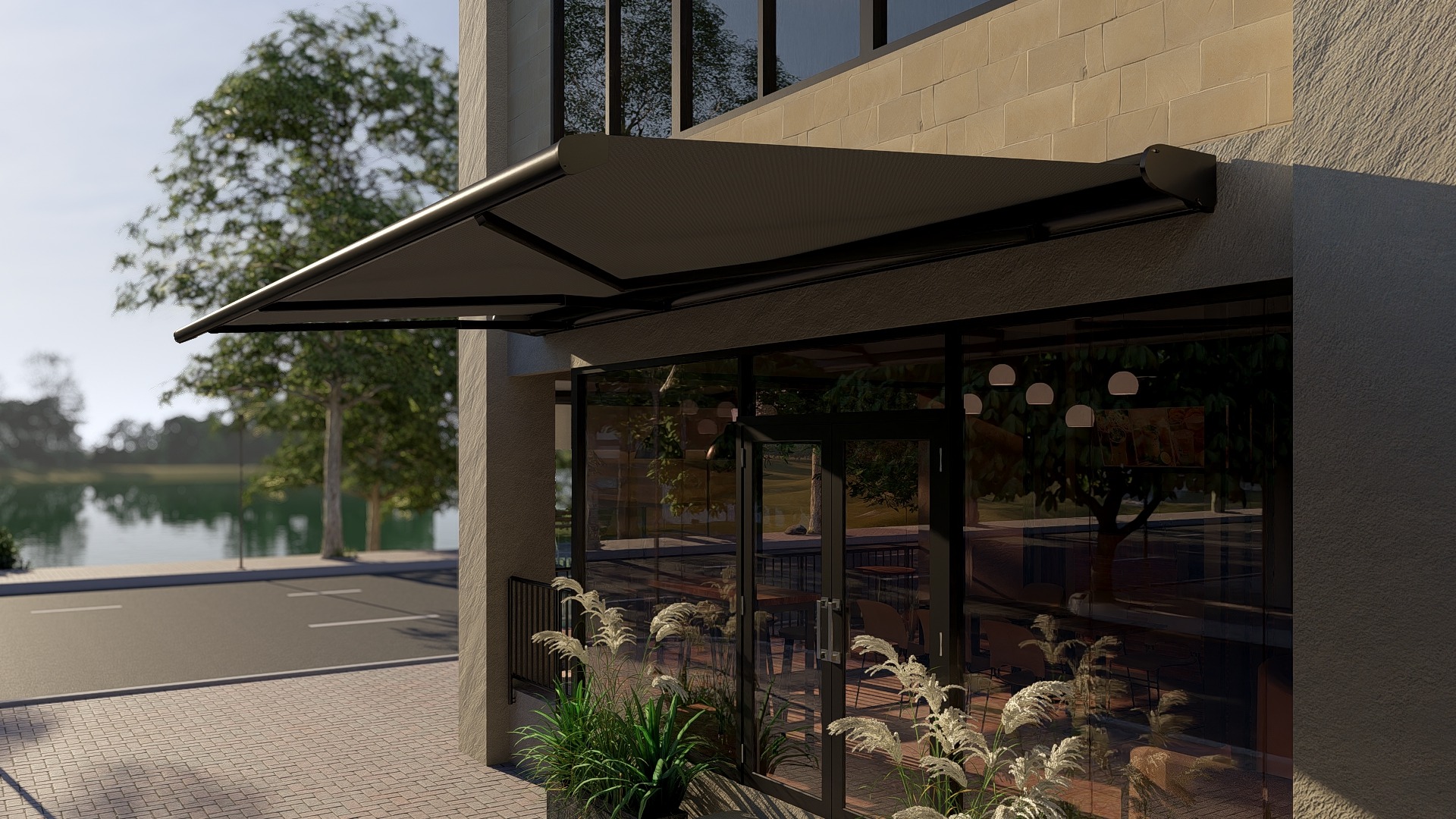 Markiza materialowa, automatycznie składana, czarna - model UVEG Easyshade